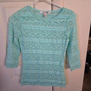 Forever 21 LS Lace Slim Fit Shirt/Top/Blouse Seafoam Green Womens SMALL